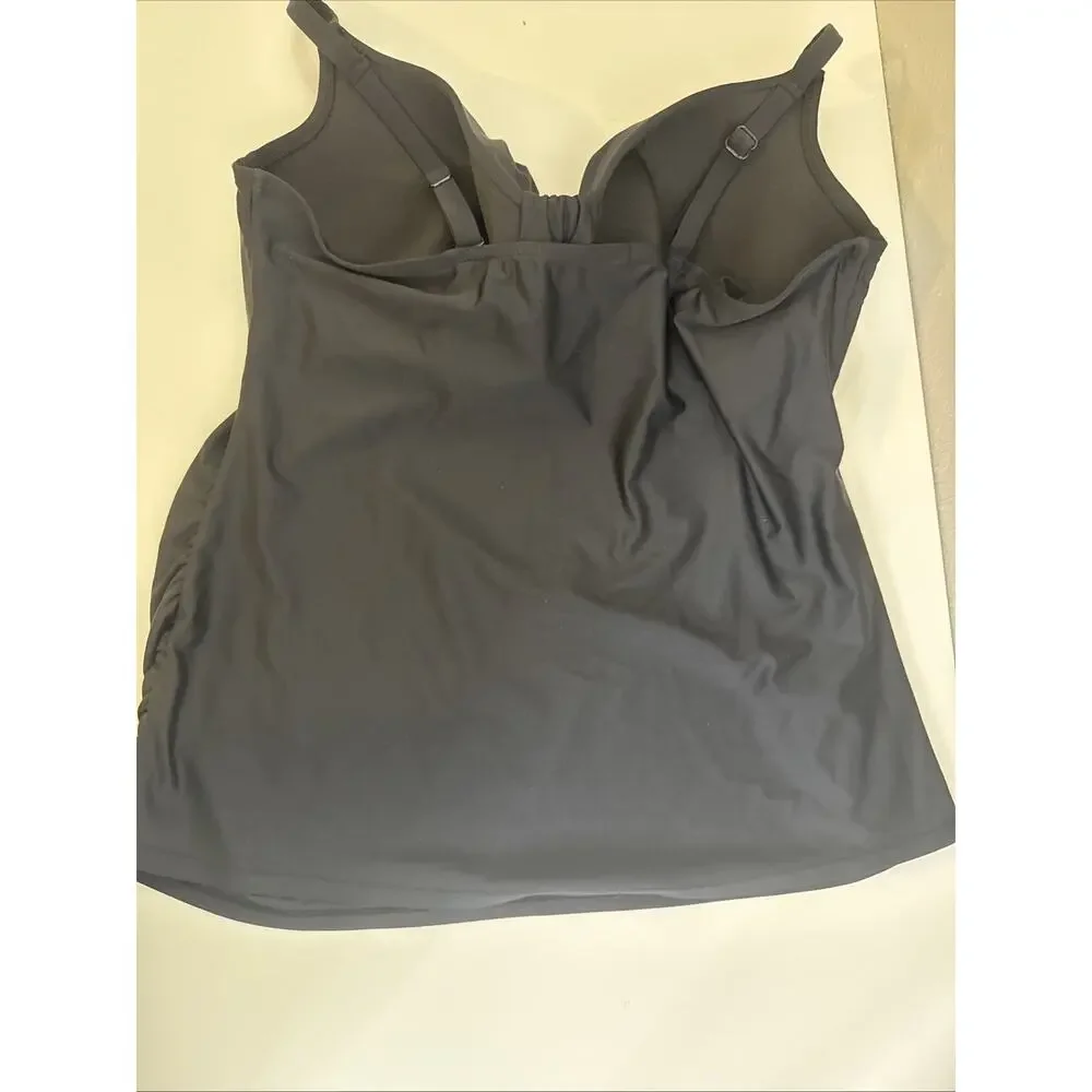 Swim By Cacique Tankini Size 40 F Underwire Solid Black Swimsuit Top Balconette